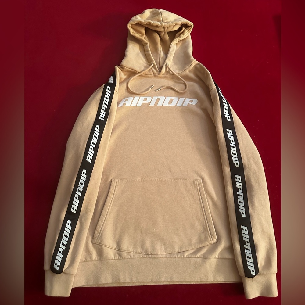 RIPNDIP Taped Pullover Tan Hoodie. Size Medium. Hard To Find.￼